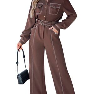 Cupshe Brown Long Sleeve Utility Jumpsuit